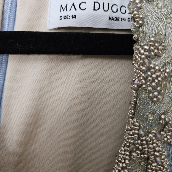 MAC DUGGAL 11165 POWDER BLUE  LONG SLEEVE APPLIQUE V-NECK GOWN SZ 14 NWT - Picture 5 of 7